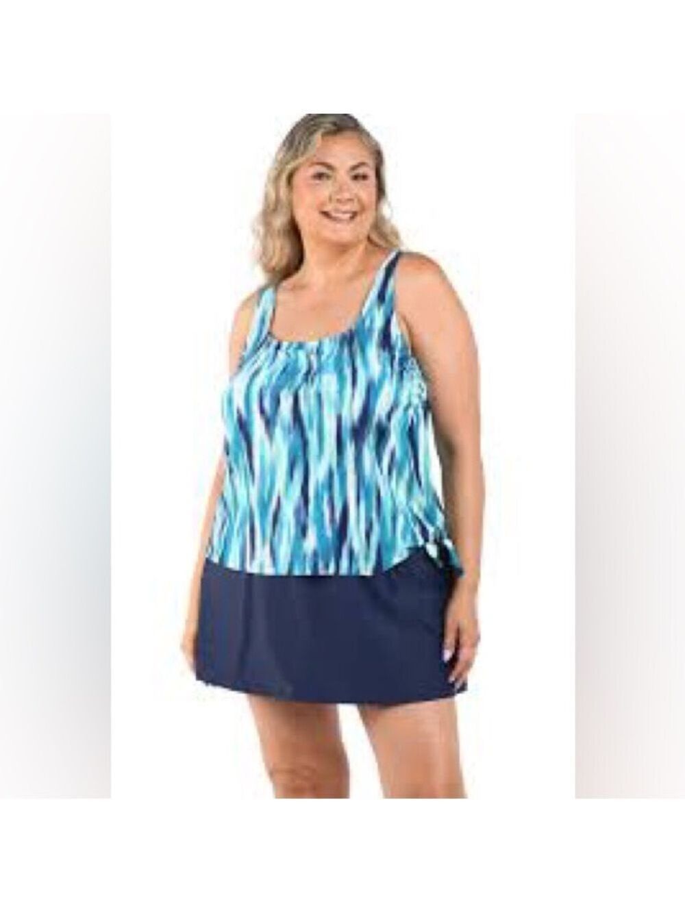 Maxine of Hollywood 2Pc Blue Printed Tankini Skirted Swimsuit  Sz 22W